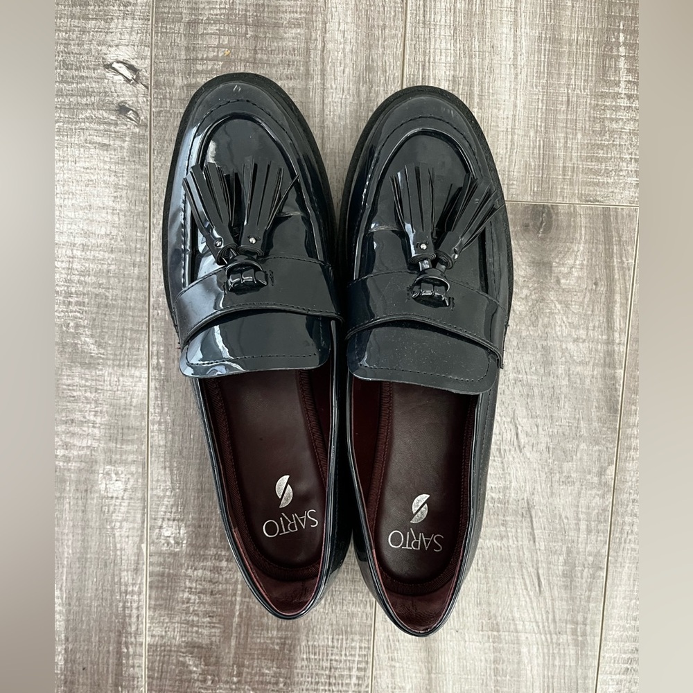 Franco Sarto Balinna chunky patent loafer with tassel 8.5 lug sole